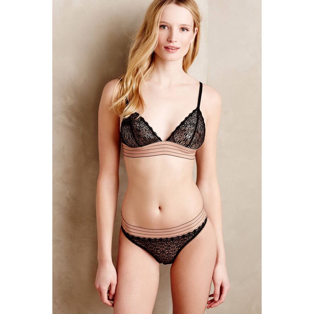 Stella McCartney Drawing Lace Black Pink Bra Bralette Size Medium Feminine